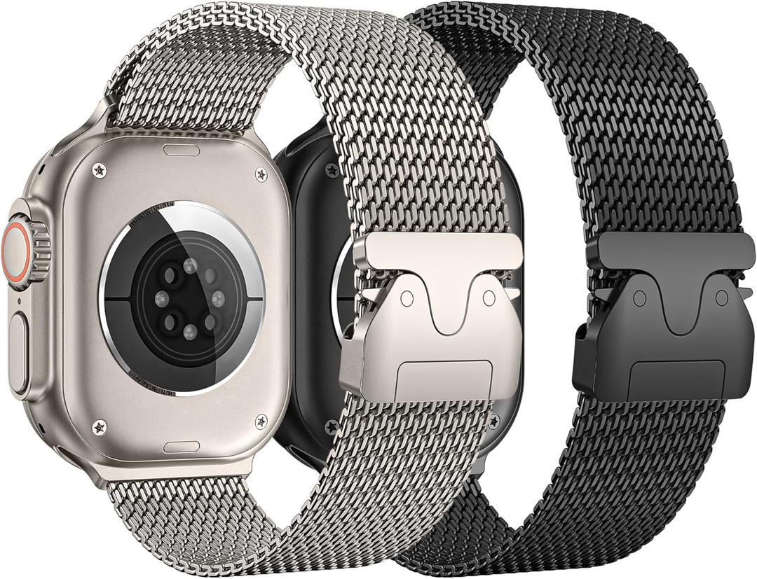 Milanese Mesh Loop Compatible with Apple Watch Bands 49mm 46mm 45mm 44mm 42mm for Men Women, Stainless Steel Mesh Loop with Parachute-style Buckle for iWatch Ultra 2 Series 10 9 8 7 6 SE 5 4 3 (Black) Size: 44mm/45mm/46mm/49mm/(42mm Series 3 2 1)
