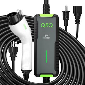 QPQ Level 1-2 EV Charger, 16 Amp 110-240V Portable Electric Car Charger, Electric Vehicle Charging Stations with NEMA 6-20 Plug & NEMA 5-15 Adapter for J1772 with 21 FT Cable (ABS Shell)