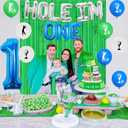 Golf 1st Birthday Decorations - Hole In One Banner and Cake Topper, Number 1 Balloon, Golf Ball Foil Balloons, Tinsel Curtain for Golf Theme Baby First Birthday Outdoor Sports Birthday Party Supplies