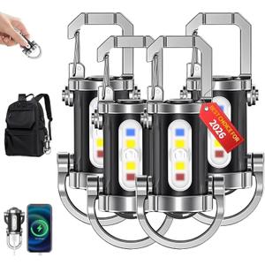 Portable Rechargeable Bright Keychain Flashlight with Strong Light Pocket Size LED Flashlight Keychain Accessories Charger Mini Tiny EDC Rechargeable Phone Key Chain Light (4PCS)
