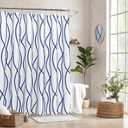 Biscaynebay Extra Long Textured Fabric Shower Curtain 72 W x 84 L, Navy Striped Printed Linen Modern Hotel Luxury Quality Cloth Bathroom Curtains Machine Washable