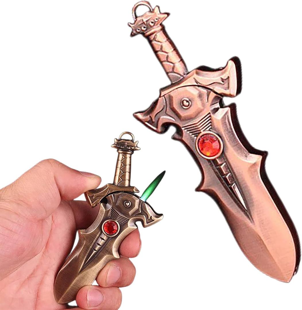 Cool Stuff Dragons Swords Metal Custom Lighter, Unique Gifts for Men Fireplace Candles Camping BBQ,Reusable & Inflatable Torch Lighters, Suitable for Boys & Men(No Gas)(Red Copper)