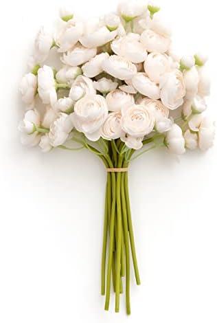 Ling's Moment Ranunculus Artificial Flower, Faux Silk Mini Ranunculus Flowers for DIY Bouquet, Bulk Fake Wedding Filler Flowers for Centerpieces Arrangements Bridal Shower Decorations, Cream, 2 Pack