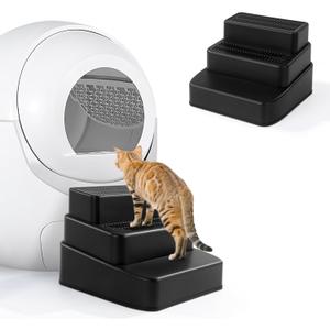 BALAPET Adjustable 3 Steps Litter Box Ramp with Filter Function, Detachable Litter Trapper, Non-Slip Cat Litter Stair for Small & Elderly Cats(Black)