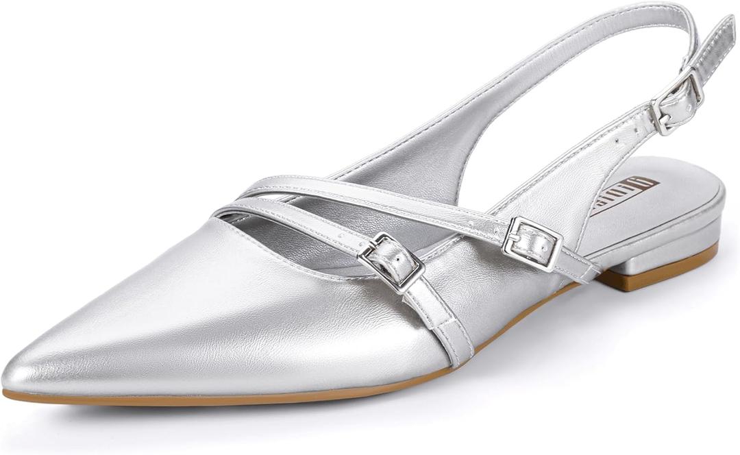 IDIFU Women's Flat Shoes Pointed Toe Strappy Slingback Ballet Flats Wedding Office Work Bridal Formal Dress Shoes for Women Dressy Comfortable Cute Trendy Ladies Flats (7)