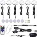 AIBOO 12V LED Under Cabinet Lights Kit 6 Pack Black Cord Aluminum Puck Lights for Kitchen Counter Closet Lighting with Wireless Dimmable RF Remote Control 6 Lights 12W (6000K Daylight White)