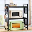 Expandable Microwave Stand, Heavy Duty 3-Tier Adjustable Microwave Oven Rack Shelf with 8 Hooks & 2 Holders, Space-saving Kitchen Counter Shelf for kitchen organizers and storage, 200lbs Capacity (Black)