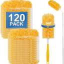Heavy Duty Duster Refills, Disposable Dusters Kit for Cleaning Dusting Furniture Blind Ceiling Fan, Multi Surface 360 Feather Duster(120)+3FT Extended Handle +1 Handle