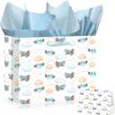 Airplane Party Favors Bag with Tissue Paper and Card Airplane Wrapping Paper Baby Shower Paper Gift Bag for Boys Blue Plane Airplane Goodie Bags Baby Shower Decorations for Boys Birthday Supplies