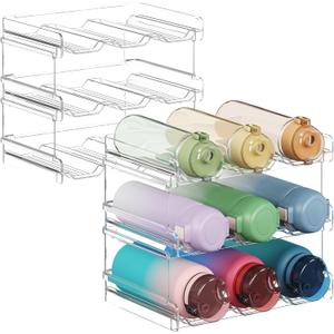 Lifewit Stackable Water Bottle Organizer for Cabinet, Water Bottle Holder, Kitchen Pantry Organization and Storage, Plastic Fridge Wine Racks, Tumbler Travel Mug Cup Holder, 6Pack, Hold 18 Bottles