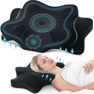 DONAMA Cervical Pillow for Neck and Shoulder Pain Relief, Cooling Contour Memory Foam Pillow, Dual-Height Ergonomic Neck Support Pillow for Side Back Stomach Sleepers with Removable Pillowcase (Queen Size, All Black)