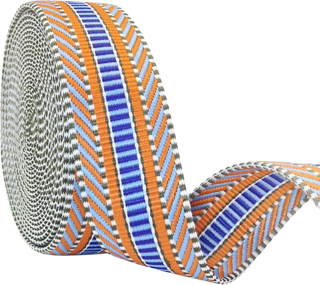 1.5 Inch Patterned Cotton Webbing Straps - 1 1/2 Inch 5 Yards Jacquard Fabric Ribbon Heavy Duty Straps for Bags Making,Harnesses,Backpack, Belts,Clothing,Sewing (T053 Orange)