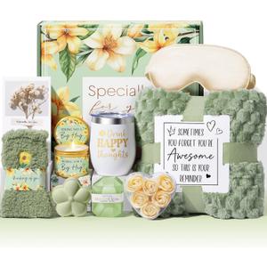 Mothers Day Birthday Gifts for Women Self Care Gift, Vanilla Coconut Relaxing Spa Gift Basket Bath Set Get Well Soon Care Package Easter Gifts for Women Mom Her Sister Friend Wife Grandma w/ Blanket