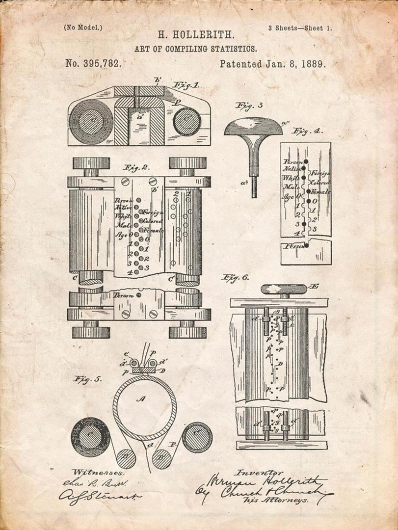 ART.COM Wall Art Print First Computer Patent 1889 by Cole Borders, 18" x 24"