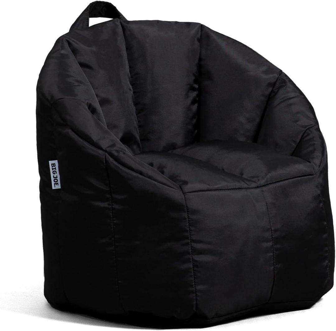 Big Joe Milano Kid's Smartmax Black Beanbag Chair | Polystyrene Bean Filled, Refillable, Nylon Polyester, Safe for Kids Ages 3 and Up, Supports Up to 150 lbs, Black Smartmax, Milano Kid's 