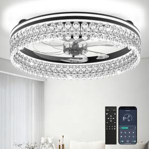 Ceiling Fan with Lights,20" Flush Mount Ceiling Fans,6 Speeds 3CCT Dimmable LED, Quiet DC Motor for Bedroom Living Room Modern Ceiling Fans with Light