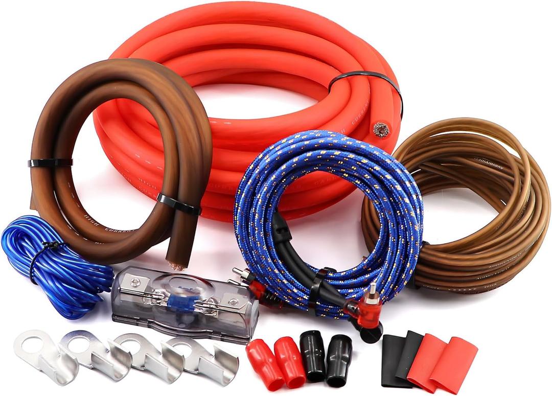 0 Gauge CCA Amplifier Wiring Kit 3000W Complete - Copper Clad Aluminum Car Audio Power Cable with Fuse Holder & RCA | for Subwoofer Amp Install