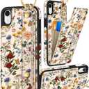 Petitian for iPhone XR Case with Wallet - Women Girls Cute Girly Aesthetic Unique Design Leather Credit Card Holder Cardholder Stand Wristband for iPhone XR, Vin Flower
