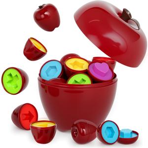 Montessori Geometric Apple Shape Sorter Toys for Toddlers 1-3,Montessori Preschool Educatioanl Learning Color Sorting Matching Games Fine Motor Toddler Activities Toys for Kids Boys Girls