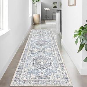 Domitapis Runner Rug 2×6, Vintage Boho Rug,Ultra-Soft Low Pile, Washable, Non Slip,Stain Resistant Printed Carpet for Hallway Kitchen Living Room Bedrooms Playroom Office, Light Blue