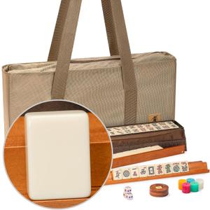 Yellow Mountain Imports American Mahjong Set, Mojave (Ivory) with Brown Soft Case, All-in-One Racks with Pushers, Wright Patterson Scoring Coins, Dice, & Wind Indicator, 21.7 X 10.6 X 3 Inches