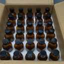 Juvale 30 Pack 2 Oz Amber Glass Bottles with Black Poly Cone Caps and 6 Funnels - Small 2 Oz Glass Bottles with Lids for Vanilla Extract