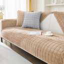 Couch Cover Sofa Covers Washable, Velvet Fuzzy Sofa Slipcovers for 3 Cushion Couch, Non-Slip Furniture Protector for Dog Pet, L Shaped Recliner Sectional Couch Cover Khaki,36"X63"(Only 1 Pcs)