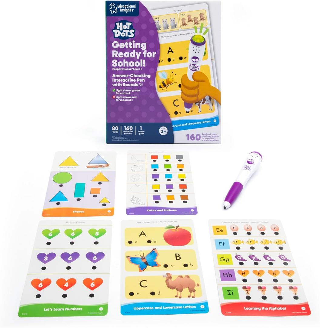 Educational Insights Hot Dots Getting Ready for School! Set - Preschool Workbooks with Interactive Pen, Homeschool Learning Books, Build Toddler Reading & Math Skills, Ages 4+