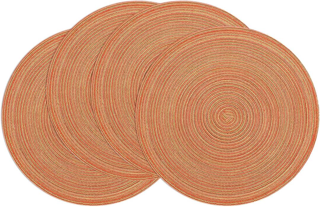 SHACOS Round Placemats Set of 4 Woven Braided Place Mats Table Placemats 15 inch Circle Place Mats Easy to Clean Table Mats Indoor Outdoor, Fall Color Mix