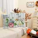 2 x Fall Throw Pillow Covers 18x18 Autumn Give Thanks Pillow Case Set of 4 Hello Pumpkin Happy Harvest Thanksgiving Outdoor Cushion Cases for Sofa Couch (Blue)