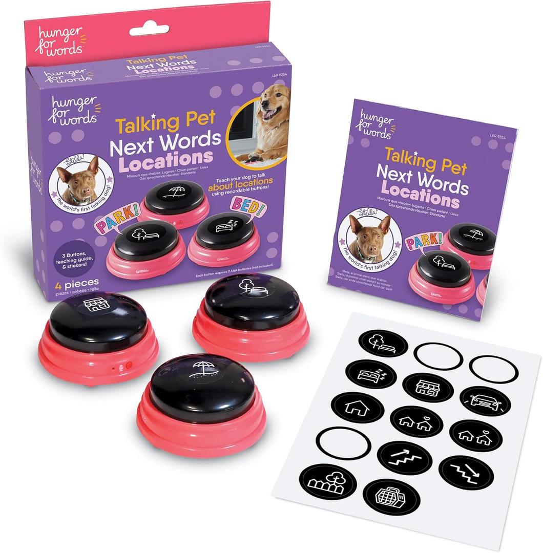 Hunger For Words Talking Pet Next Words Locations - 3 Piece Set of Recordable Speech Buttons for Dogs, Dog Buttons for Communication