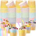Jingmore 60 Set Paper Ice Cream Cups Bulk with Spoons 6 oz Disposable Sundae Bowls Colorful Paper Dessert Cups Containers for Snack Yogurt Soup Summer Bar Party Supplies