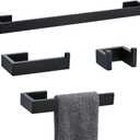 TNOMS 4 Pieces Bathroom Hardware Accessories Set Black Towel Bar Towel Holder Robe Hook Toilet Paper Holder Stainless Steel,Q8-P4BK