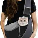 Pawaboo Pet Dog Sling Carrier, Hand Free Drawstring Dog Papoose with Adjustable Strap, Breathable Mesh Bag for Puppy Cat, Crossbody Satchel Dog Purse with Pocket for Outdoor, Dark Gray+Black, Small