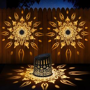 Likiyol 2025 Upgraded 2 Pack Mandala Solar Fence Lights Ultra Bright Fence Lights Solar Powered IP65 Waterproof Deck Light for Stair Yard Garden Outdoor Wall Decor, Warm White