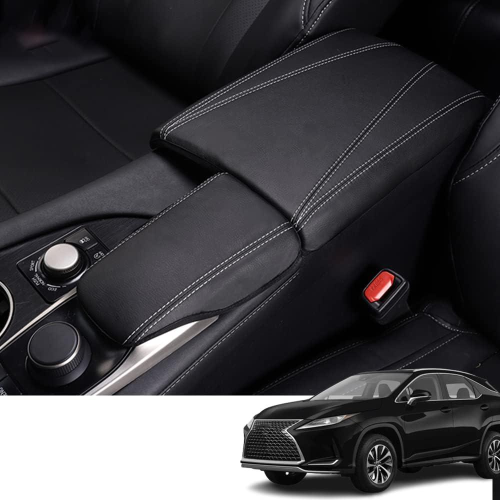 Custom Interior Accessories for Lexus RX 350 350L 450h 2015 2016 2017-2022 PU Leather Center Console Armrest Box Cover Armrest Cushion Central Armrest Protector Pad(Black with White Stitching)