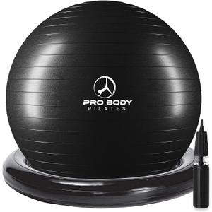 ProBody Pilates Yoga Ball Chair, Exercise Ball Chair with Base or Stand for Home Office Desk Sitting or Workout, 65cm Antiburst Balance & Stability Ball Seat, Large Gym Ball for Back, Abs (Black)