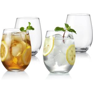 KING CRYSTAL Stemless Wine Glasses 19 oz | Set of 4 for Red or White Wine | Drinking Cups Tumblers for Cocktail or Wedding Party