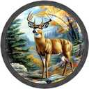 4 Pack Drawer Knobs Pulls Fall Forest Deer Crystal Glass Round Knobs Pulls Handles for Cabinets Dressers Kitchen Bathroom - Cupboards Wardrobes Hardware Furniture Knobs