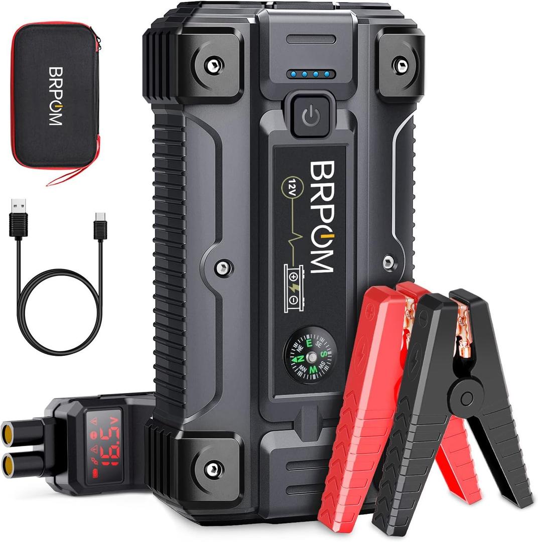 BRPOM Booster Battery 4000 A 26800 mAh Jump Starter, Portable (up to 10 L Diesel or All Gas), Car Start, 12 V with Intelligent Safety Clamps, Type C Cable, 12 Months Standby (BM5001)