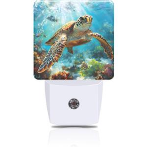 Sea Turtle Night Light, Ocean Themed Plug-in Nightlight with Dusk to Dawn Auto Sensor for Home Bedroom Hallway Kitchen 0.5W Sleep Friendly Led Lamp for Women Men