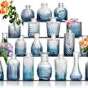 Glass Bud Vase Set of 20 - Small Vases for Flowers in Bulk - Assorted Vintage Crystal Vases for Flowers, Table Centerpieces (Blue, 20 Pcs)