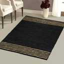 GRUHUM Jute Area Rug 2x3ft - Natural Fiber Black Rectangular Leather Handwoven Boho Farmhouse Soft Braided Rustic Vintage Ecofriendly Rugs Indoor Living Room Kitchen Hallways Enterways (2x3ft Doormat)