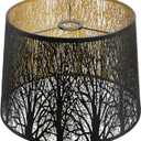 ALUCSET Large Drum Lamp Shade for Table Lamps, 12" Top x14" Bottom x 10" High, Metal Lampshade Black and Gold Replacement for Floor Lamps and Bedside Lamp, Etched Forest UNO Fitter