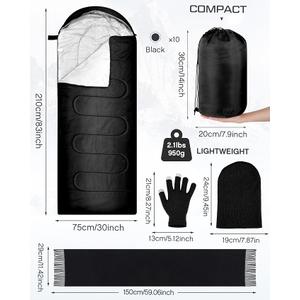 Tranqun 40 Pcs Sleeping Bags for Adult Bulk with Winter Beanie Hat Touch Screen Gloves Scarves, Waterproof Cotton Liner Cold Weather Sleeping Bag for Homeless Camping Indoor Outdoor