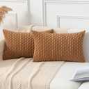 Kevin Textile Throw Pillow Covers Soft Corduroy Decorative Set of 2 Boho Striped Pillow Covers Pillowcases Farmhouse Home Decor for Couch Bed Sofa Living Room 12x20 Inch Khaki