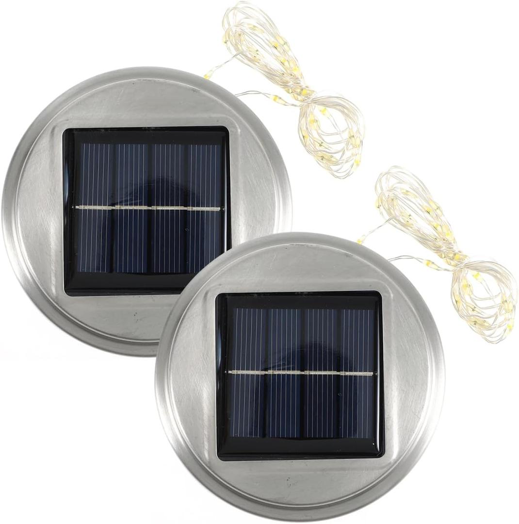 POPETPOP Solar Jar Lid Light Cover 3.54 Inch Solar Led Lid for DIY Hanging Lanterns Outdoor Garden Patio Yard Decorative Jar Lights Set of 2