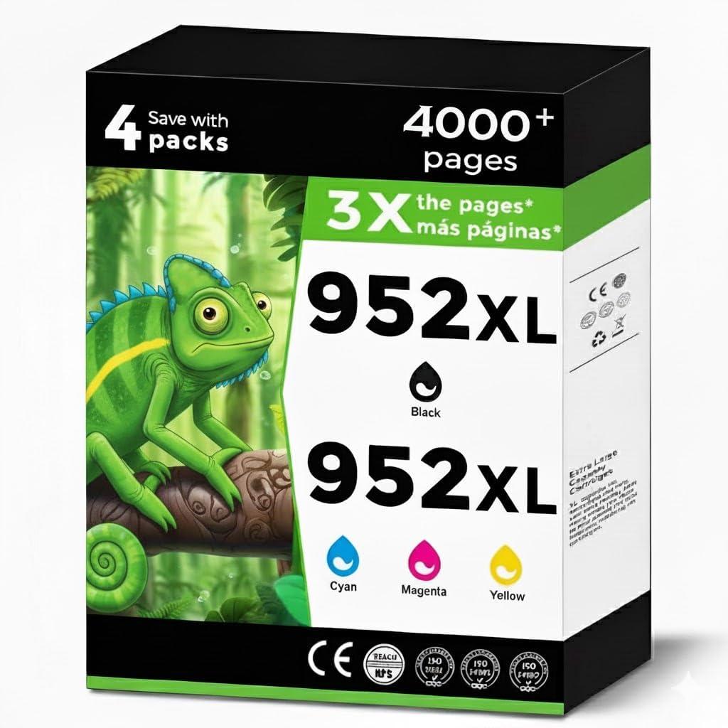 952XL Ink Cartridges Black Color Combo Pack Replacement for HP 952 XL for OfficeJet Pro 7740 952 952XL for 8710 8210 8715 8700 8702 8703 8720 8725 8730 8740 7720 8200 8216 8716 Printers KCMY 4-Pack