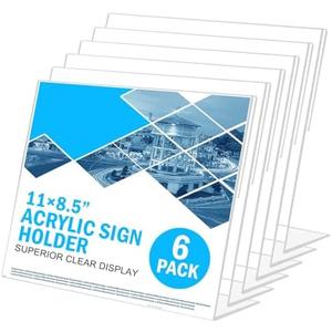 COYMOS Acrylic Sign Holder 8.5 x 11 Horizontal 6 Pack Slant Back Acrylic Stands for Display Plexiglass Clear Acrylic Display Stands for Ad Frame, Picture Photo Frames, Promotions, Restaurants, Office