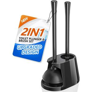 Toilet Plunger and Brush Set, Bowl Brush and Heavy Duty Toilet Plunger with Ventilated Holder, 2-in-1 Toilet Brush and Plunger Combo for Bathroom Deeply CleaningBlack